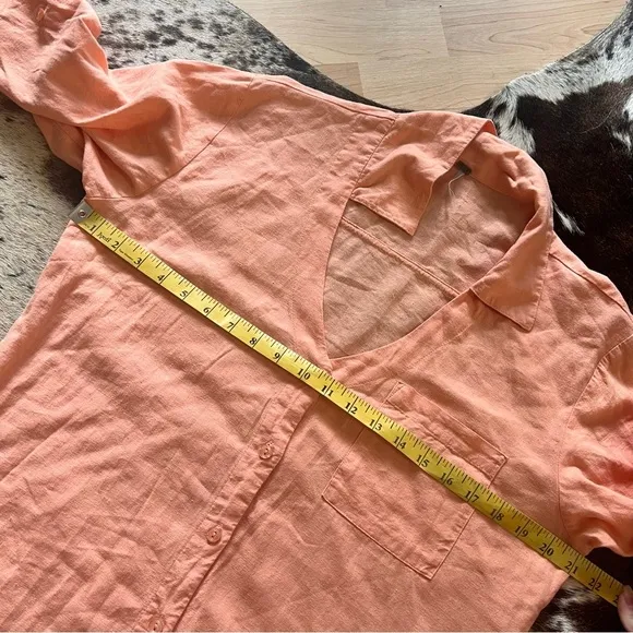YOUNG‎ FABULOUS & BROKE Peach Linen Blend Button Down Tshirt Dress Boho Size Sm - Image 10
