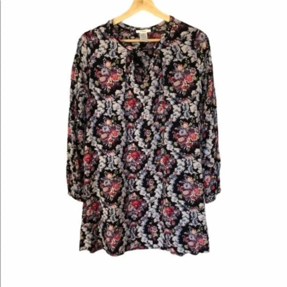 Boutique Esley Colorful Printed Long Sleeve Keyhole Neck Shift Dress M - Image 28