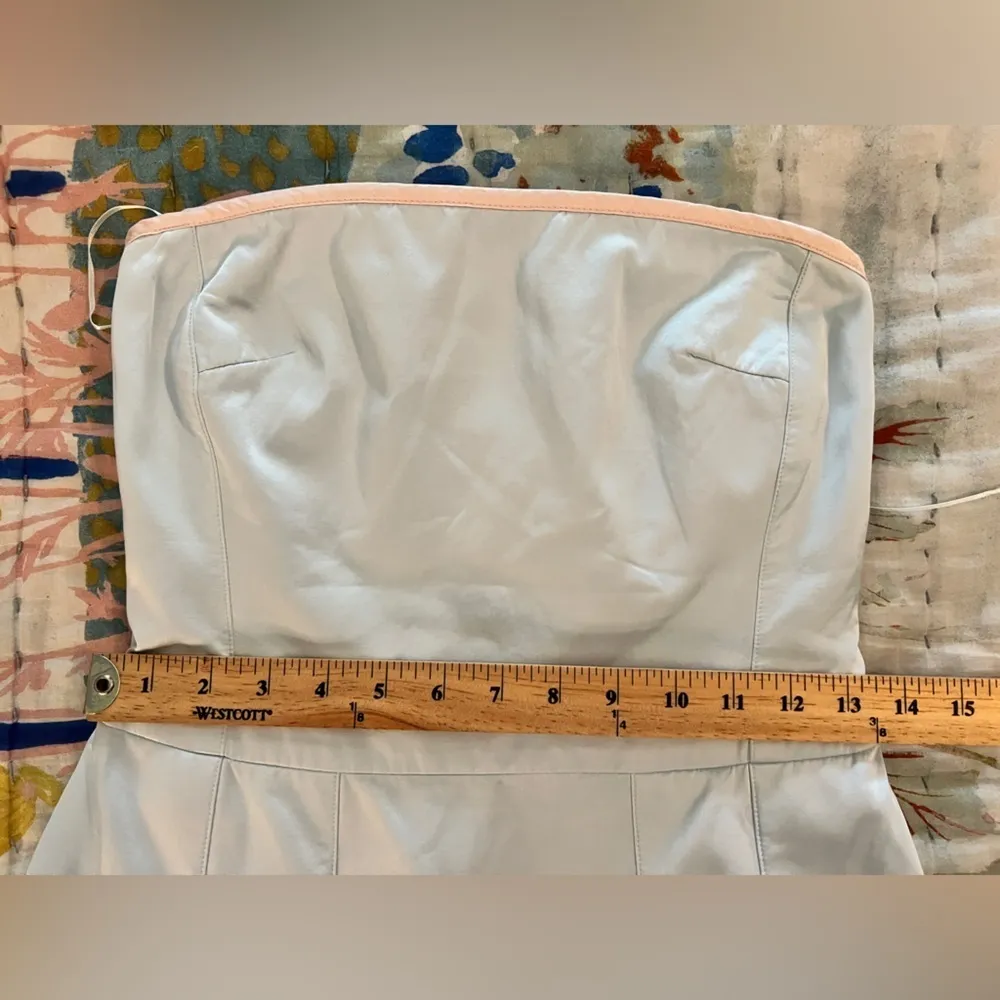 TOCCA 8 Blue Satin Strapless Fit Flare Dress - Image 4