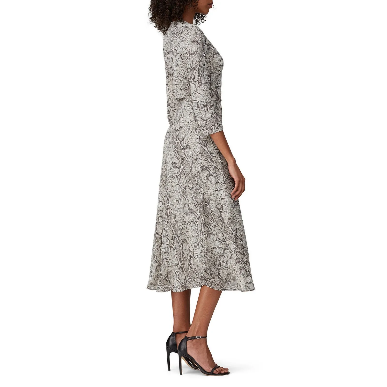 REFORMATION Grey Beige Animal Print Jaz Crepe Midi Wrap Python Snake Dress sz XS - Image 2