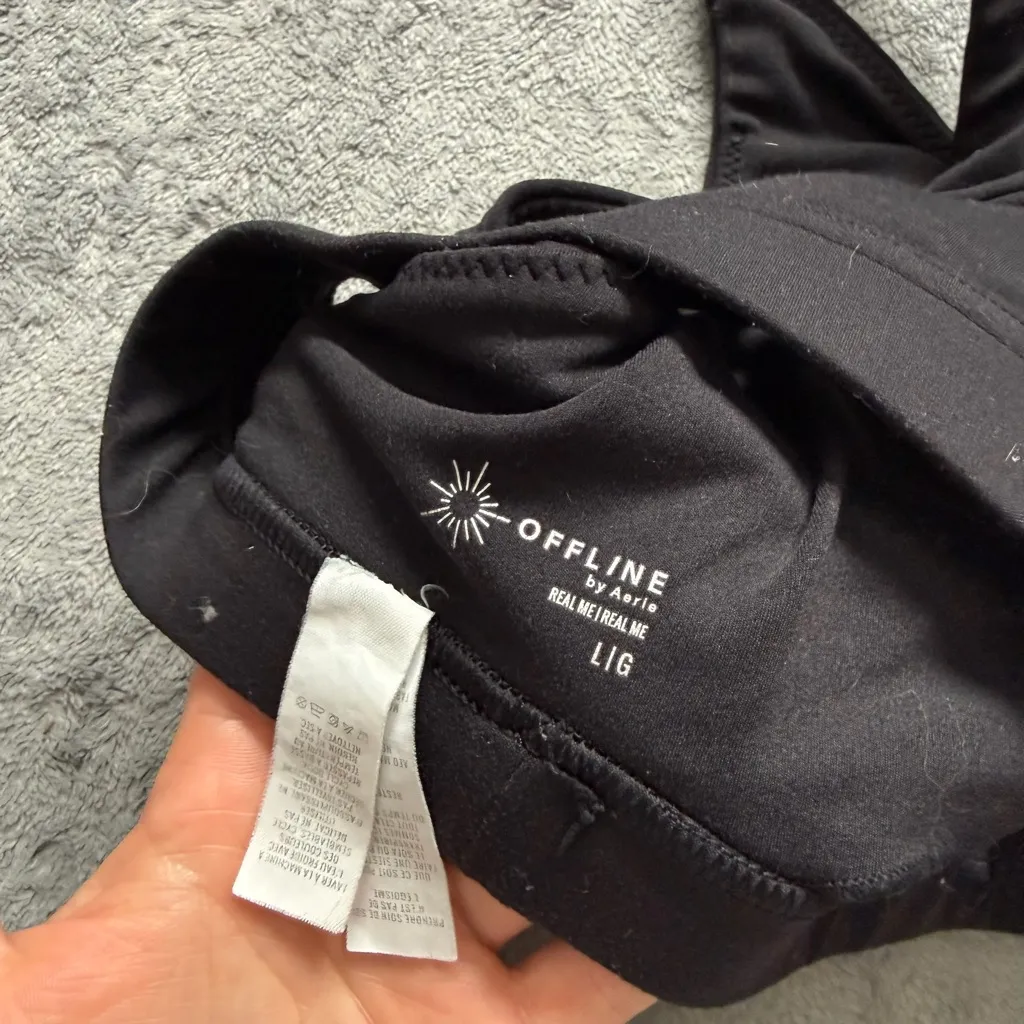 OFFLINE Aerie The Hugger V Neck Sports Bra Black Workout Basic Everyday - Image 3