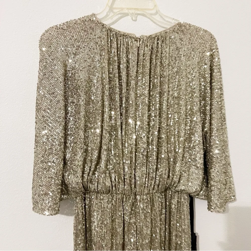 NWT PINKO Aquarius Gold Sequin Jumpsuit Flared Sleeve Wide Leg Cocktail US 6 - Image 9