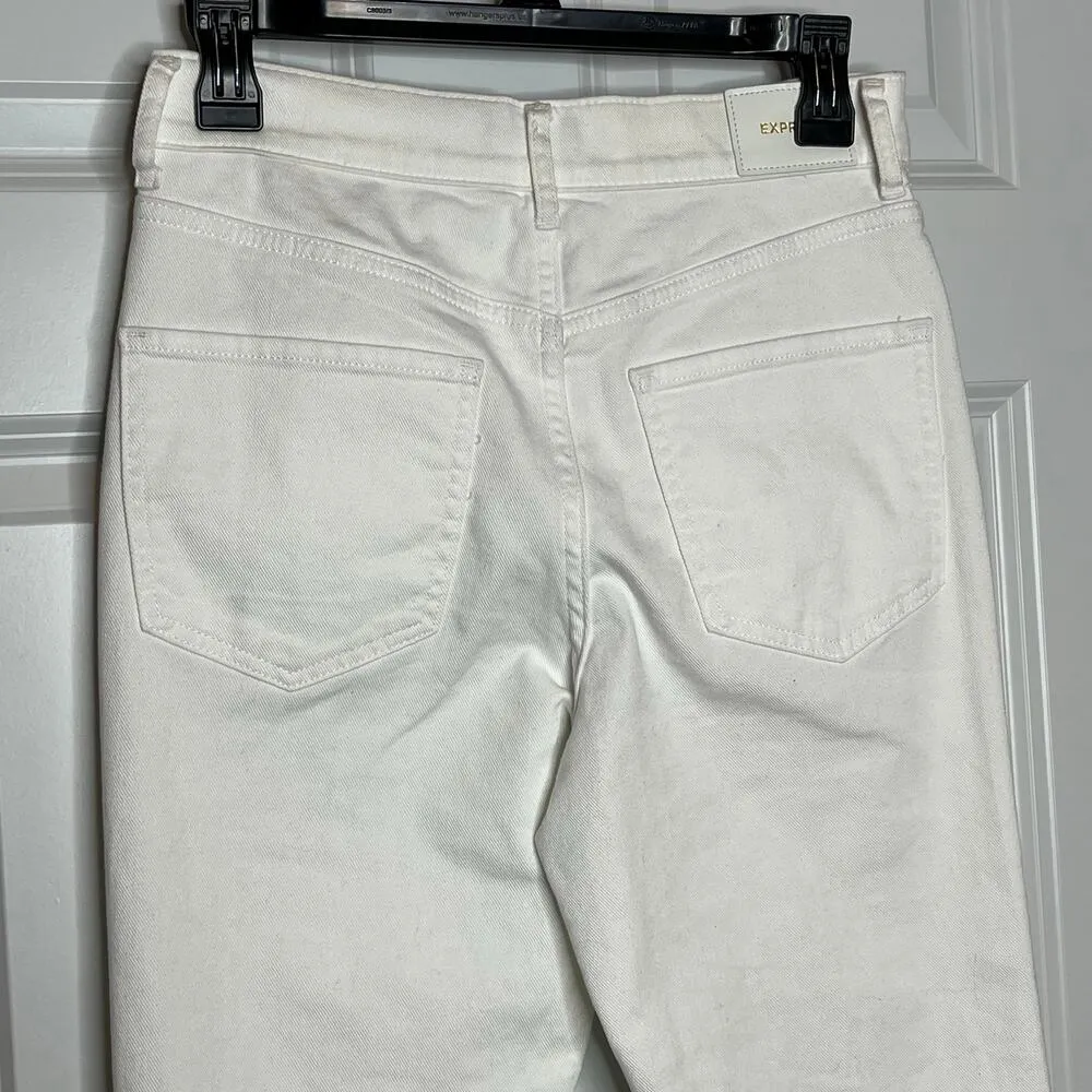 EXPRESS  NEW High Waisted White Ripped 90s Bootcut Jeans Size 0 Regular - Image 5