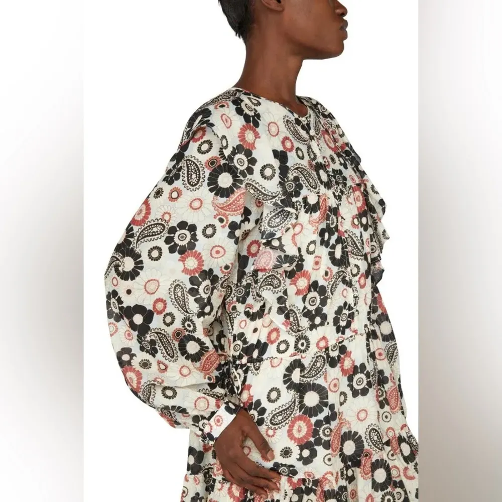 Magali Pascal Francine Long Sleeve Mini Dress Seventies Paisley Size Small NWT Black - Image 2