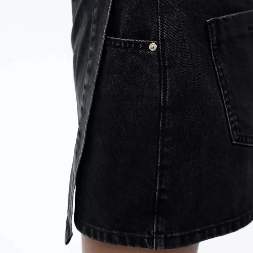 ZARA  Black Denim Wrap Skirt - Image 4