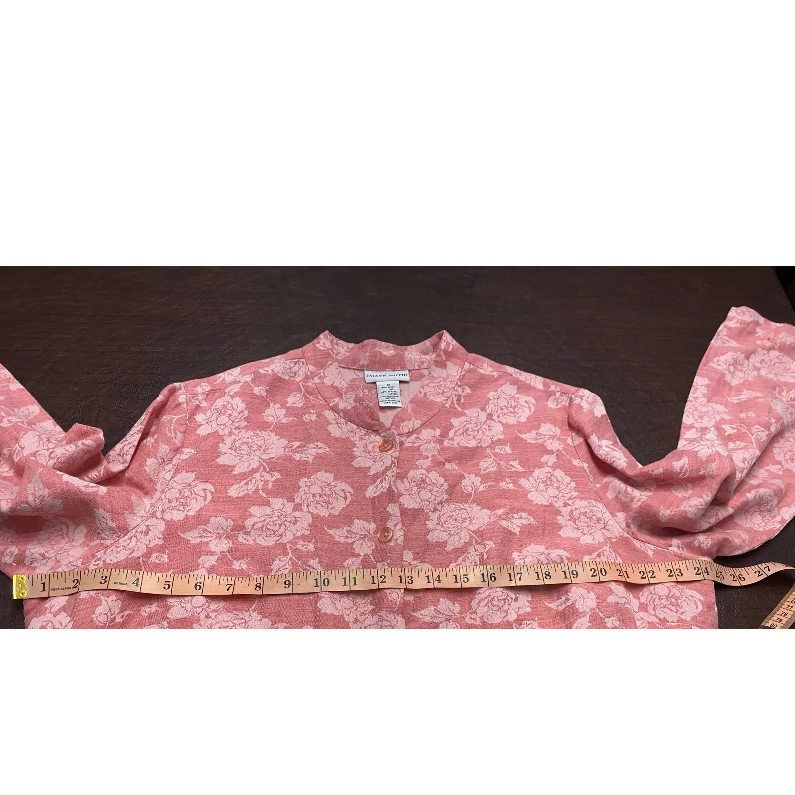 Jaclyn Smith Pink Floral Linen Cotton Button Front Tunic Top 1X Mandarin Collar - Image 5