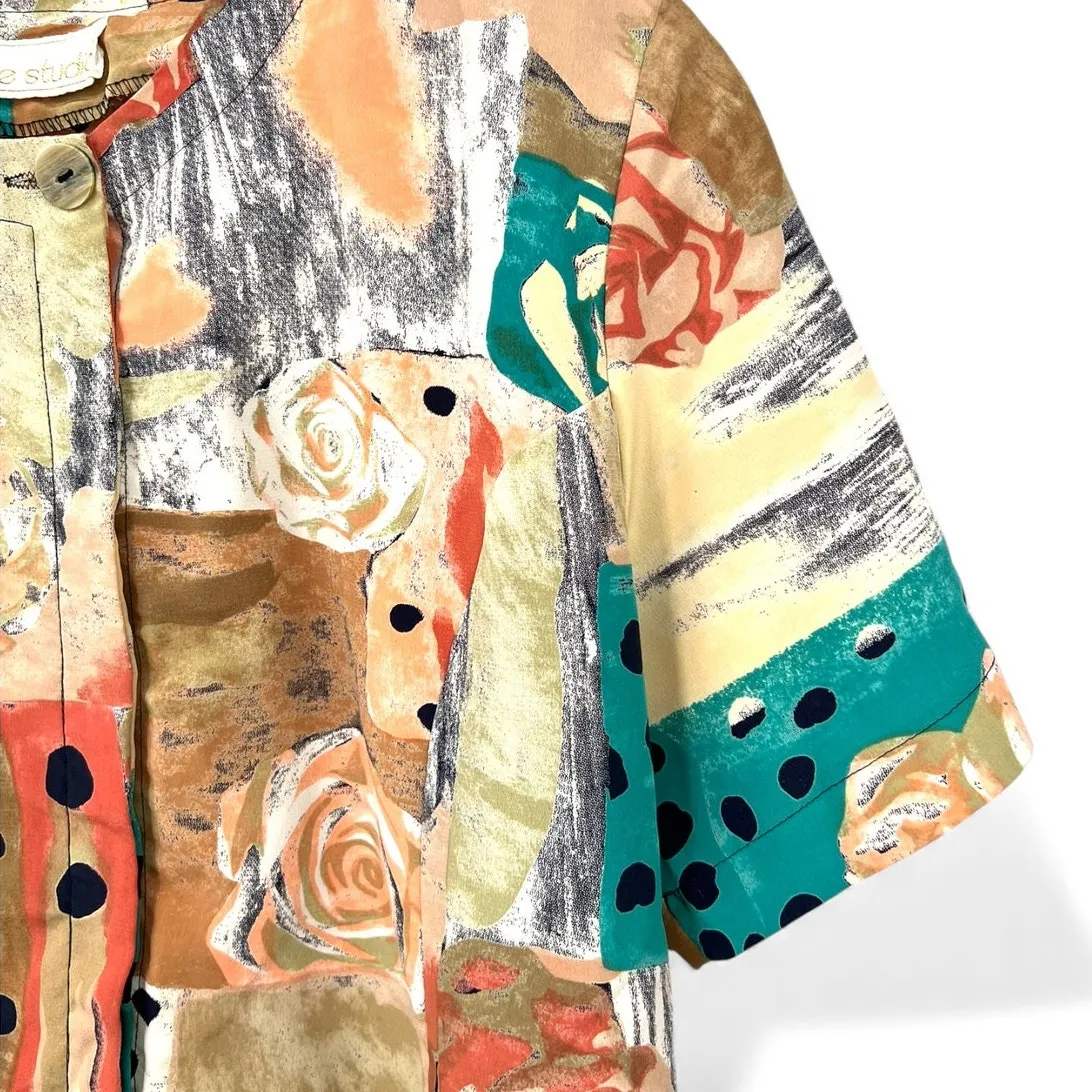 vintage 1990s | L | Blouse Top Shirt with a rose and dots patchwork print women Size L - Image 2