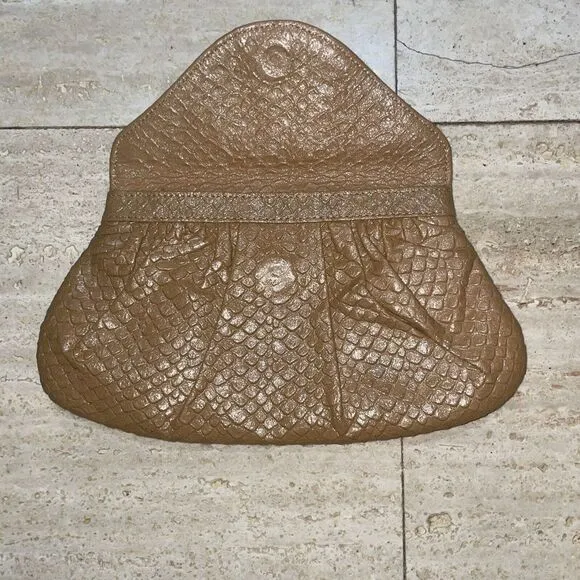 LAUREN MERKIN NYC GOLD EMBOSSED SNAKESKIN  FAUX LEATHER SMALL CLUTCH‎ BAG - Image 7