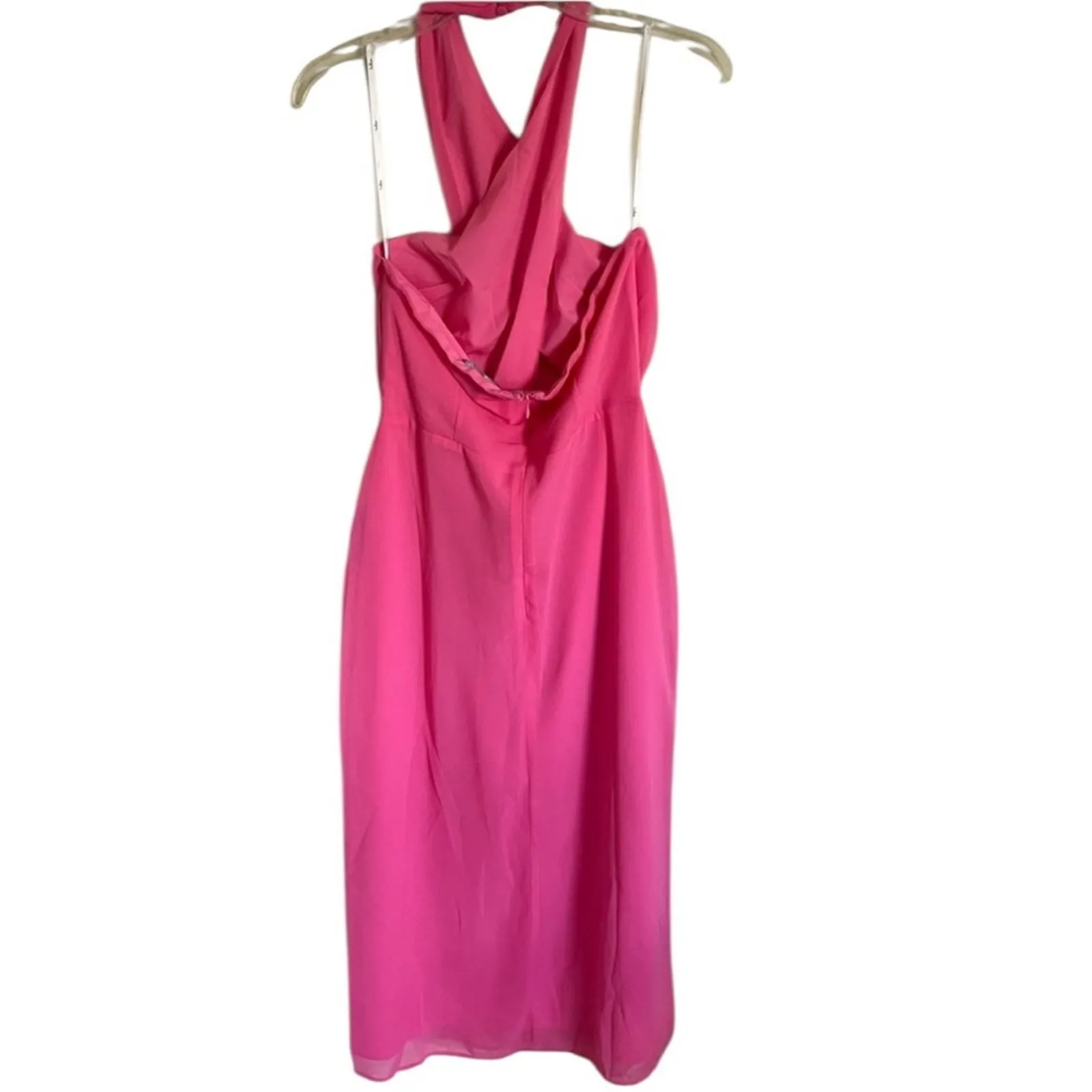 Lulu's Flirty Chic Bright Pink Cutout Twist-Front Halter Midi Dress NEW Size L - Image 4