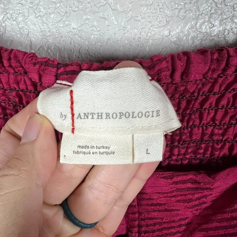 by Anthropologie Womens Blouse Top L Burgundy Red Puff Sleeve Romantic Goth Vamp - Image 2