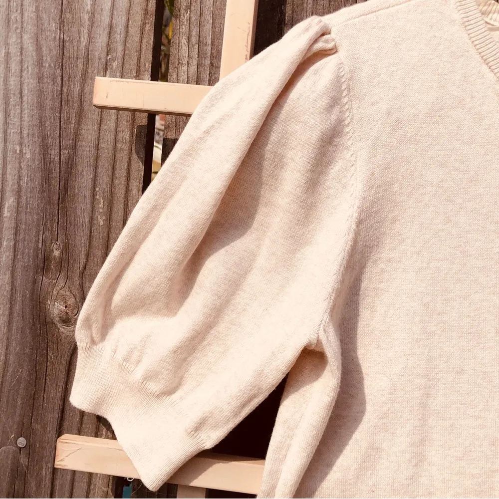 CeCe Crewneck Puff Short Sleeve Cotton Blend Sweater M - Image 4