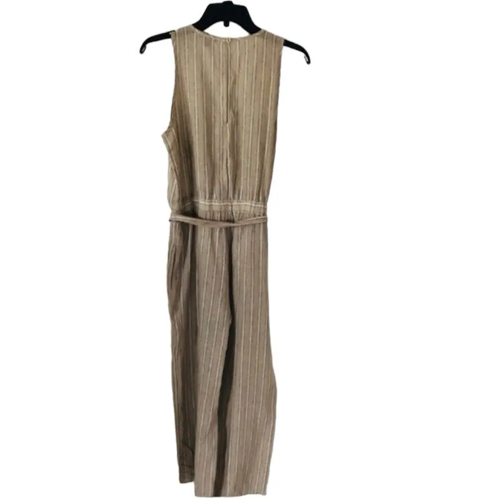 ✨Drew Tan Striped Belted Linen Blend Sz Medium Jumpsuit✨ - Image 5