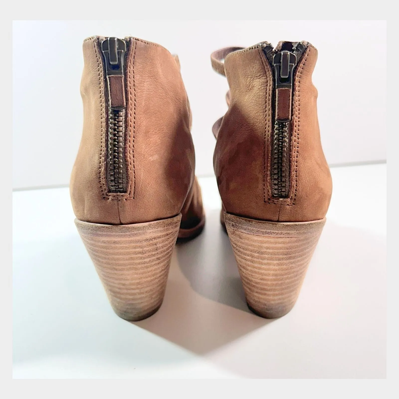 Eileen Fisher Vero Cucio Ankle Boots Sz 7.5 Strappy Peep Toe Western Cowgirl‎ - Image 4