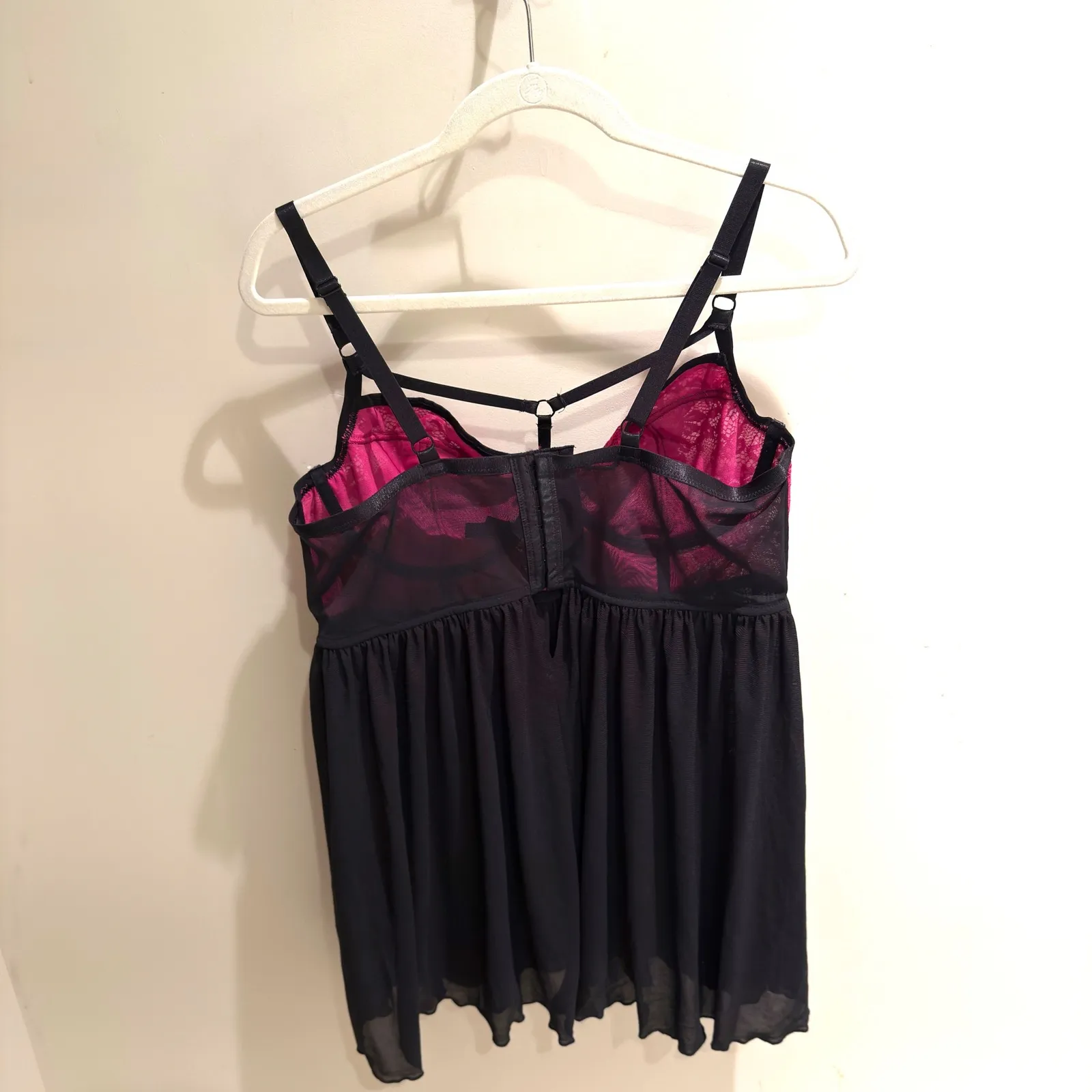 Torrid Curve Babydoll Lingerie Chemise Pink Black Lace Strappy Adjustable Size 1 - Image 3