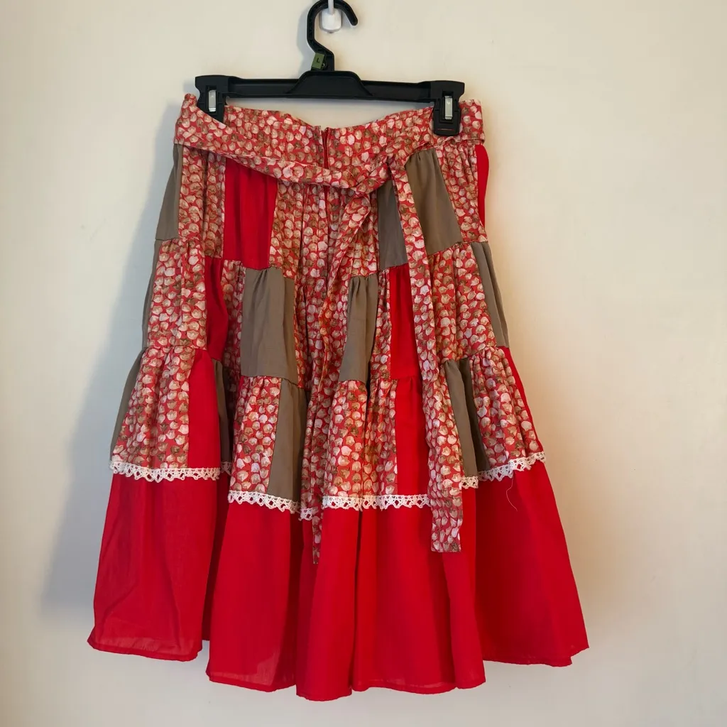 Vintage Fashion by Bettye Red Patchwork Western Skirt S - Image 2