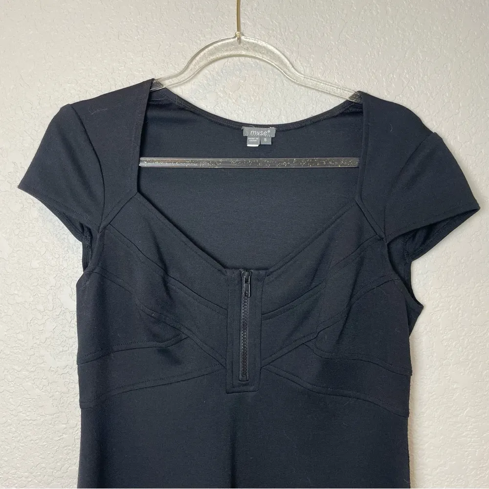 MUSE Extremely Flattering Thicker Fabric Black Fitted Dress Size 8 - Image 2