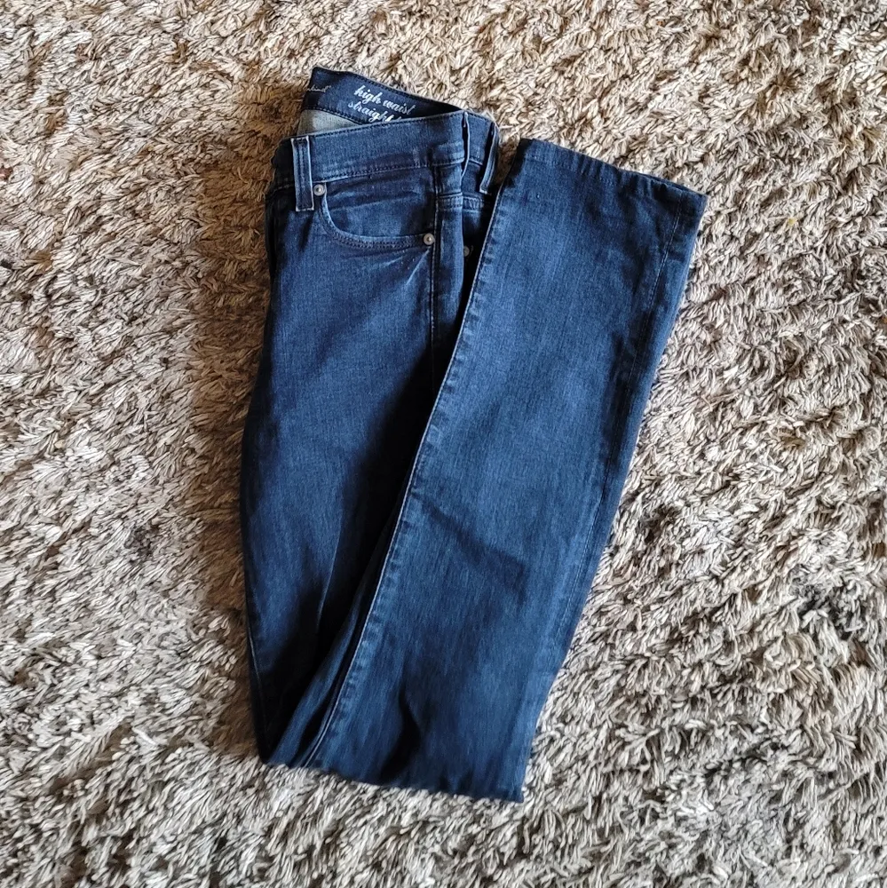 7 For All Mankind Dark Indigo High Waist Straight Leg Jeans 24 - Image 9
