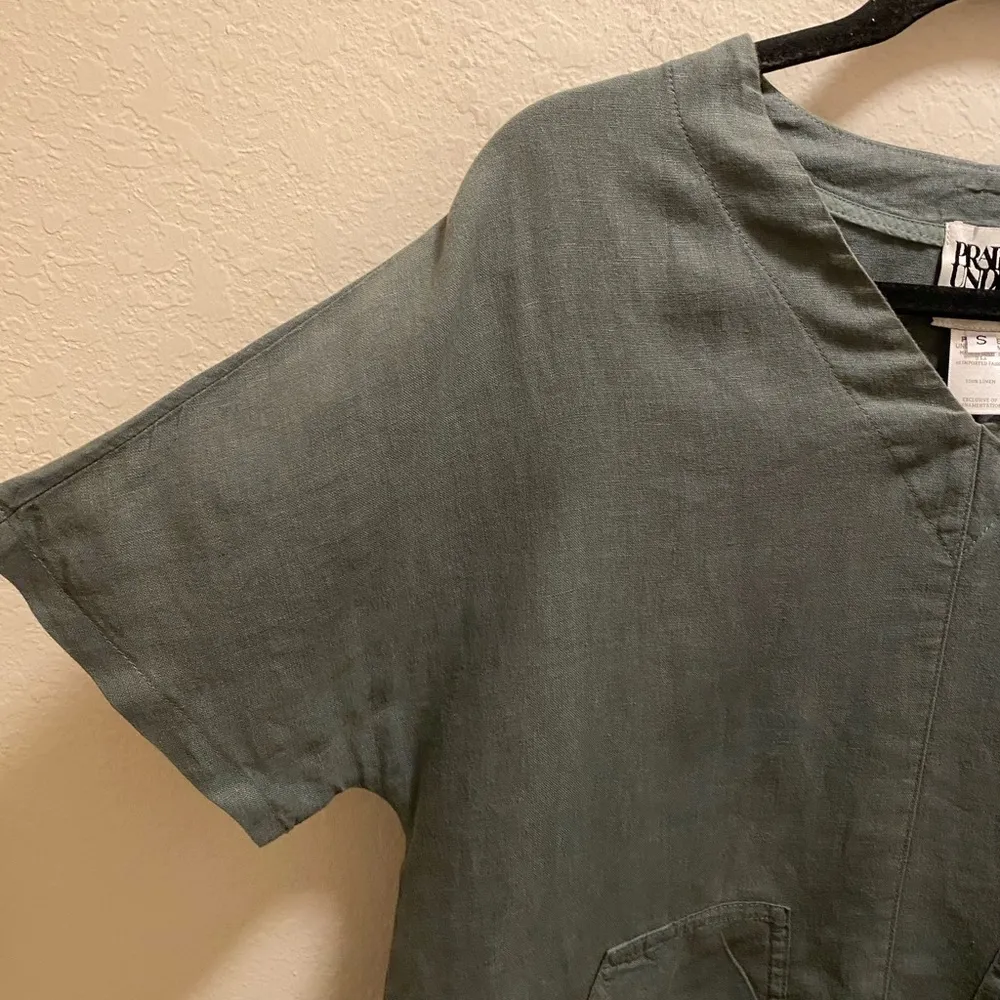 Prairie Underground Green Lagenlook Short Sleeve 100% Linen Mini Dress Size S - Image 6