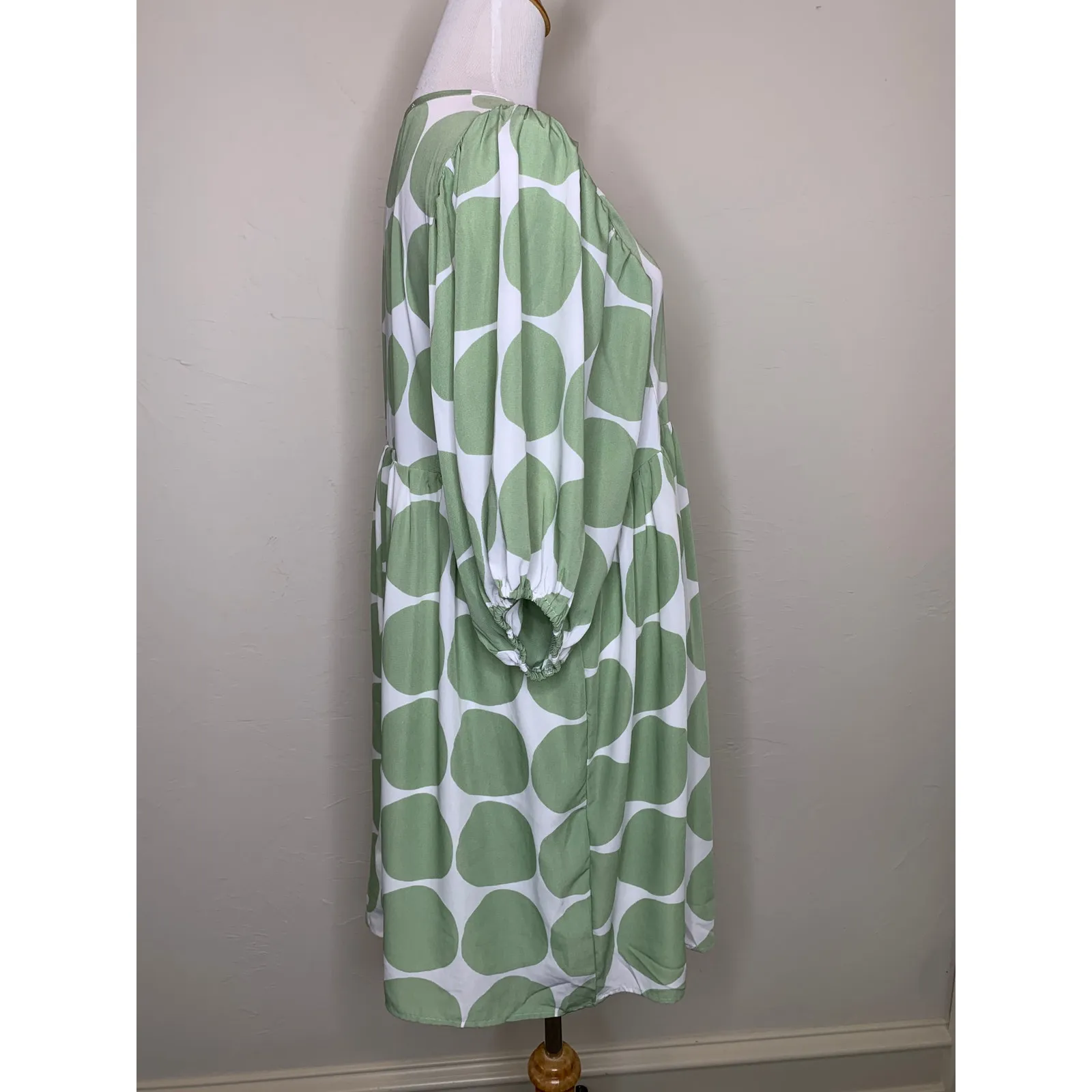 Ces Femme Sage Green Polka Dot Babydoll Dress Sz Large Boho - Image 4