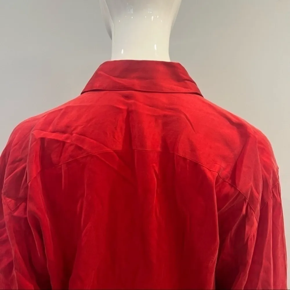 Mondi Button Down Collared 100% Silk Shirt in Red Size undefined - Image 5