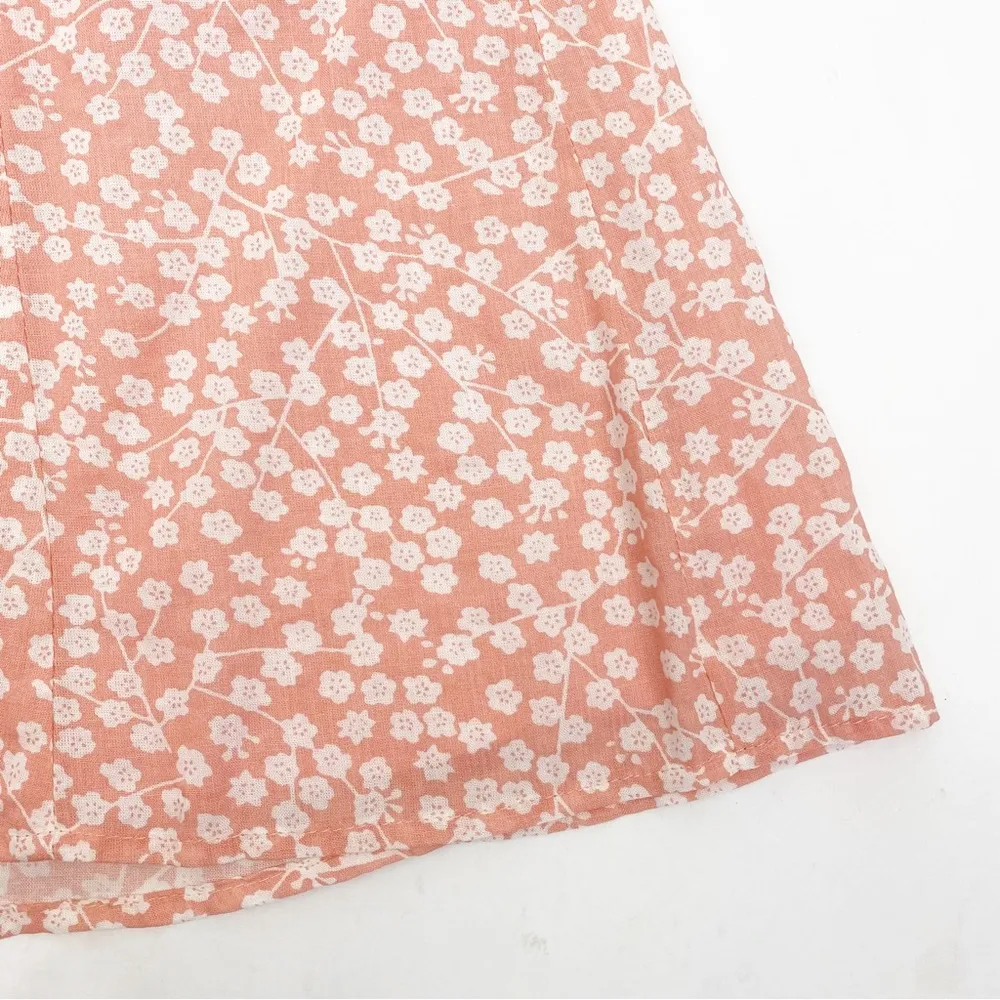 White Fox Boutique Fall Flowers Button Front Mini Dress Blush Pink Ditsy Floral - Image 7