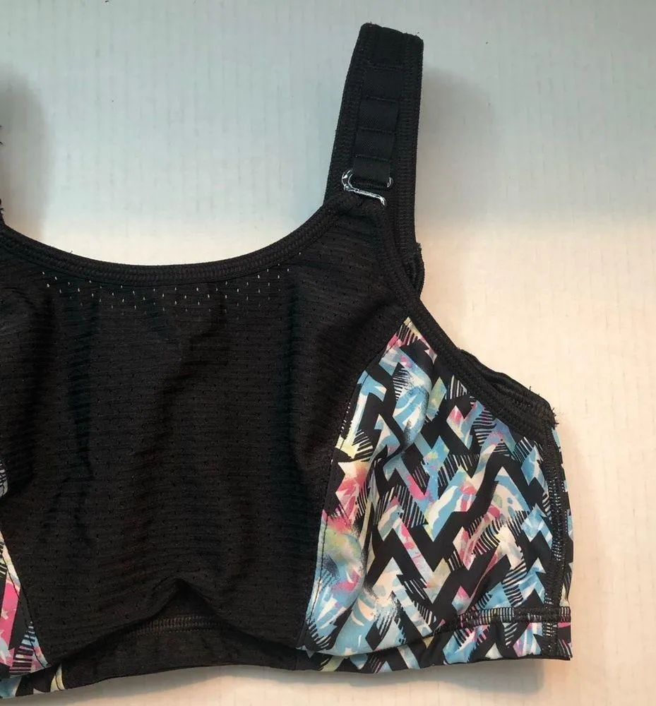 Glamorise Sports Bra Elite Performance Double Layer Black Pattern Sz 34D GUC - Image 3