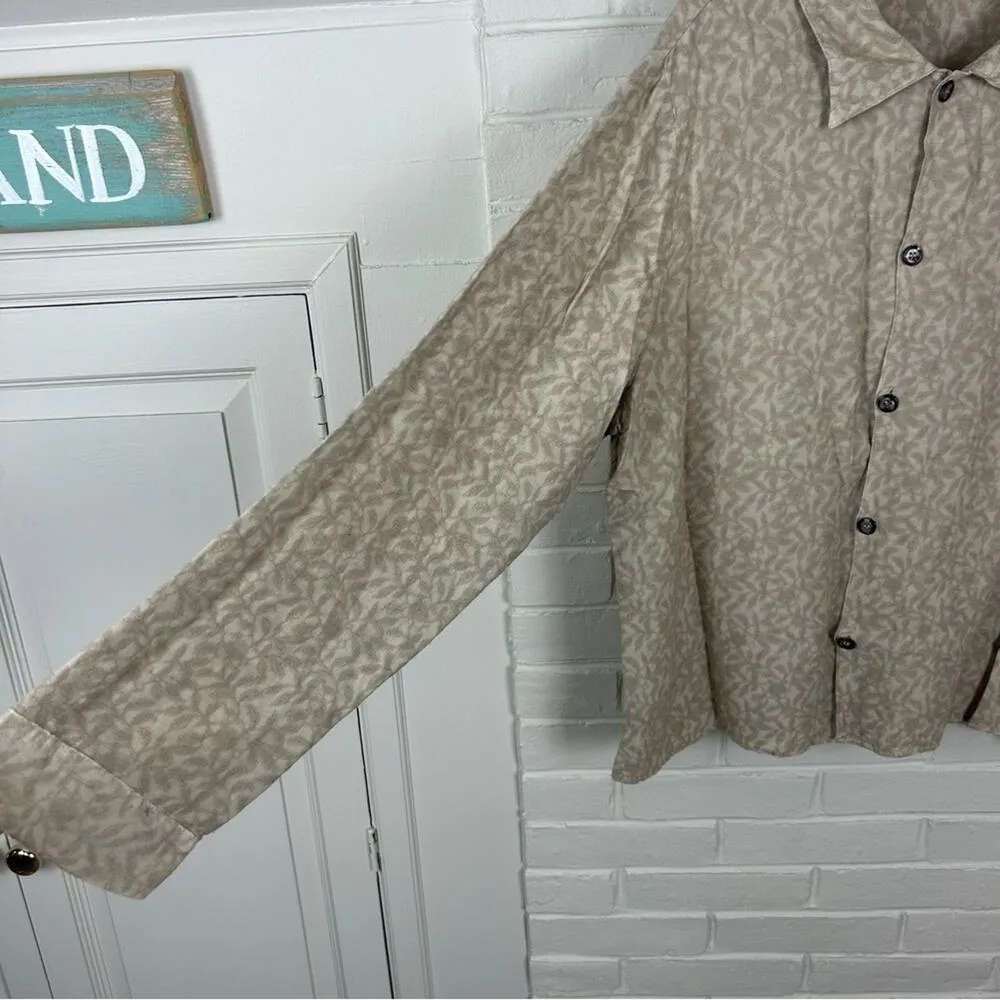 CP Shades Neutral Vine Leaf Embroidered Button Down Long Sleeve Top Size M - Image 7