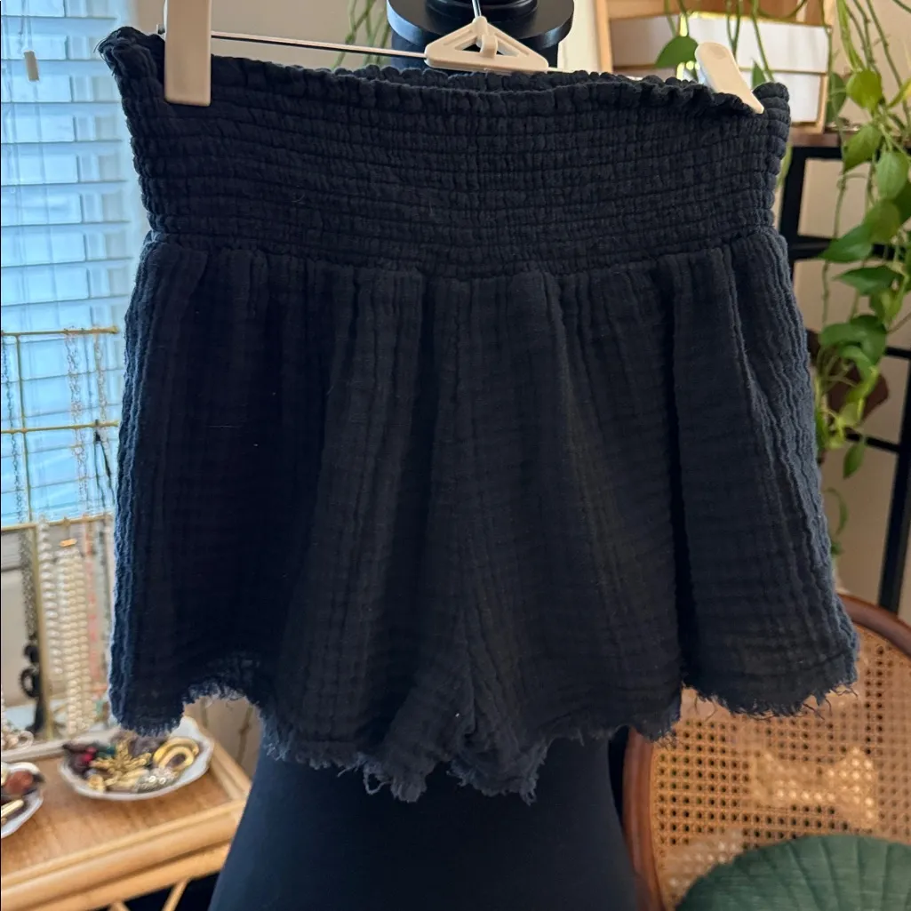 Urban Outfitters Out From Under Black Gauzy Cotton Smocked Waist Shorts - Image 2