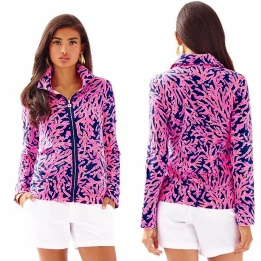 Lilly Pulitzer Women's Popover Coral Reef Skipper Jacket Zip Pink Blue‎ Size XXS - Image 2