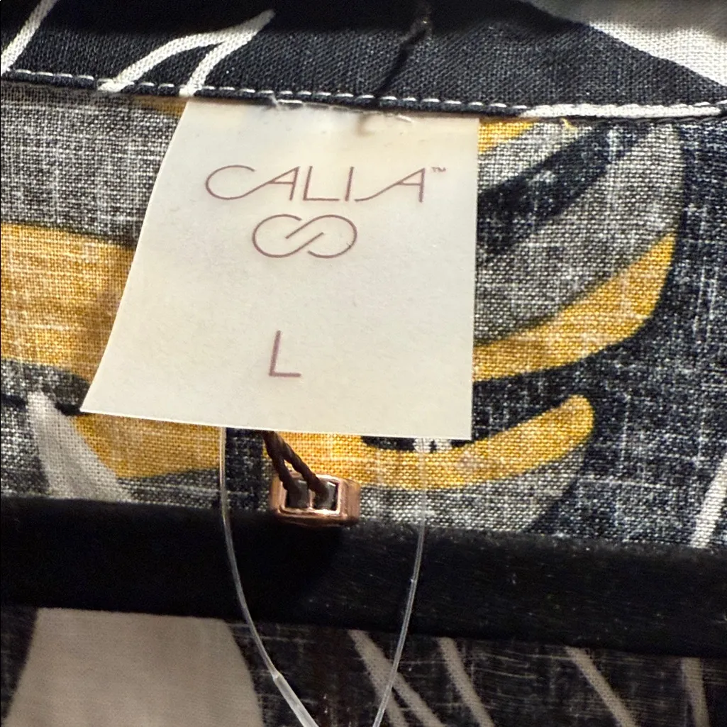 Calia Womens Palm Print Button Down Cover up Linen Shirt Size Large NWT - Image 3