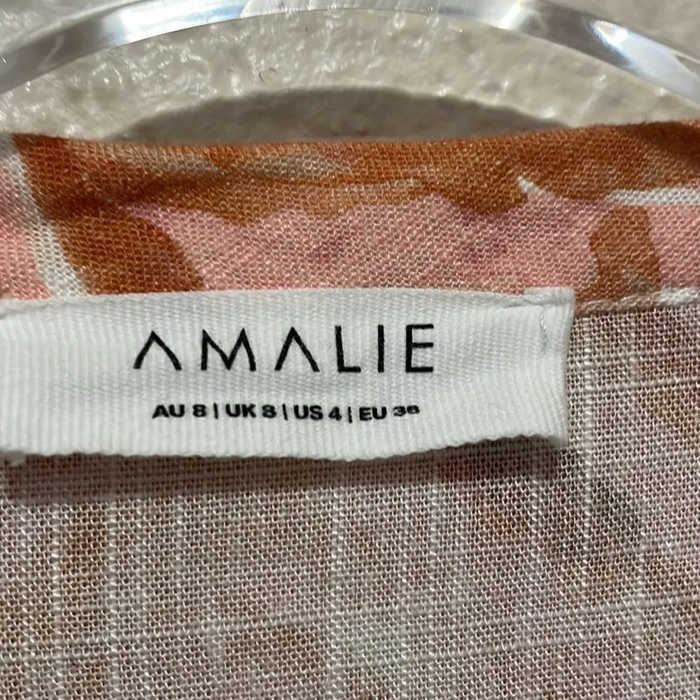 Amalie The Label Lotte Linen Blend Long Sleeve Playsuit Tonal Zebra SZ 4‎ Orange - Image 7
