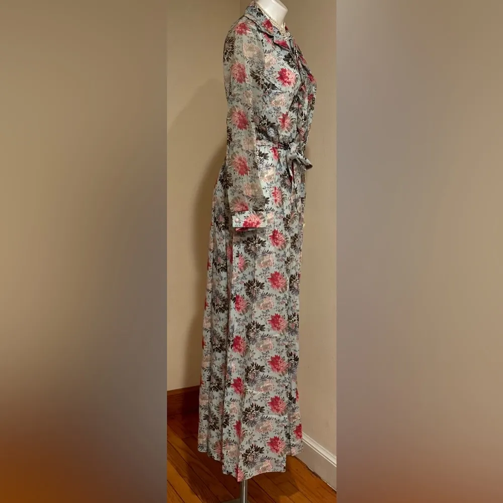 70’s Vintage Floral Boho Secretary Dress No Tag Hand Made SZ 16 But Rubs Small Blue - Image 9