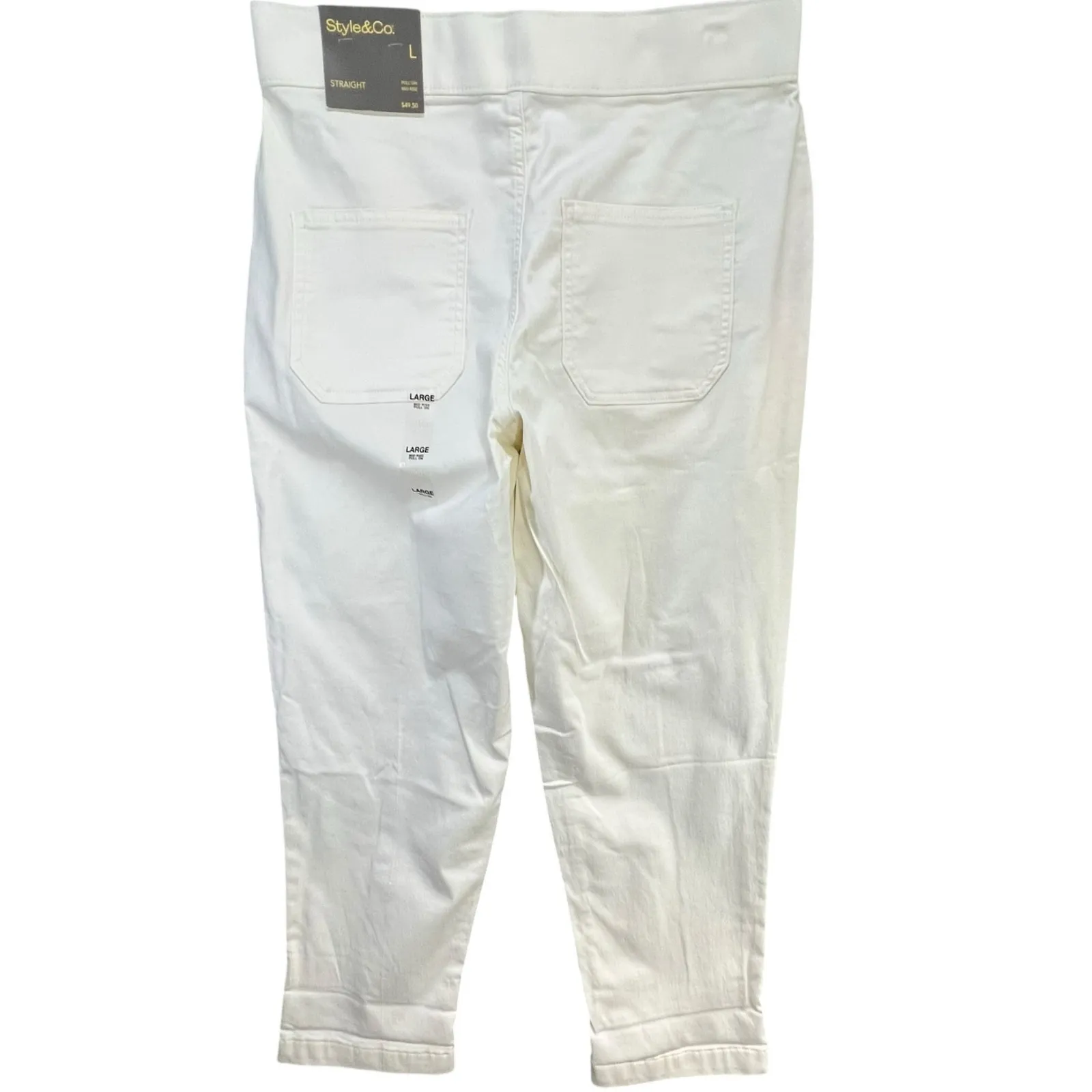 Style & Co Dobby Straight Leg Pants Womens L Cream Pull On Mid Rise Comfort New - Image 3