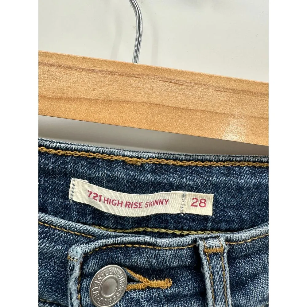 Levi's 721 High Rise Skinny Jeans Denim Distressed Cotton Stretch Women 28 - Image 6