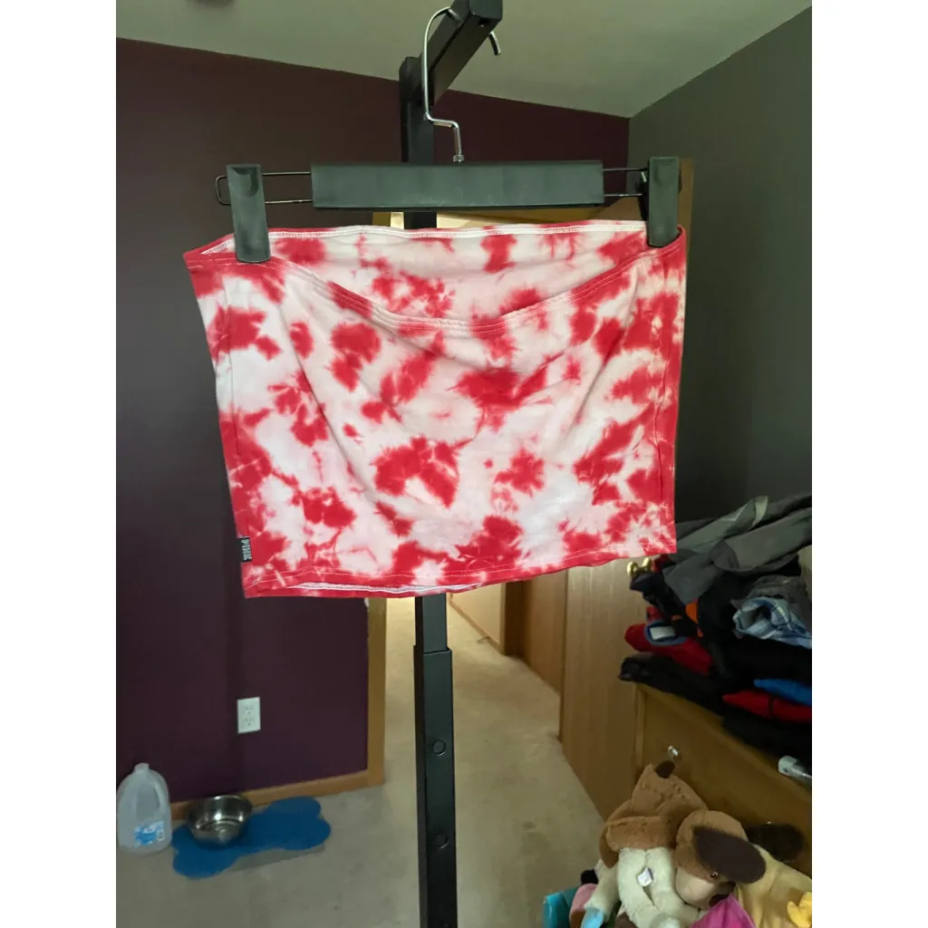 Women's PINK Victoria's Secret Red White Tie-Dye Huskers Crop Top S - Image 3