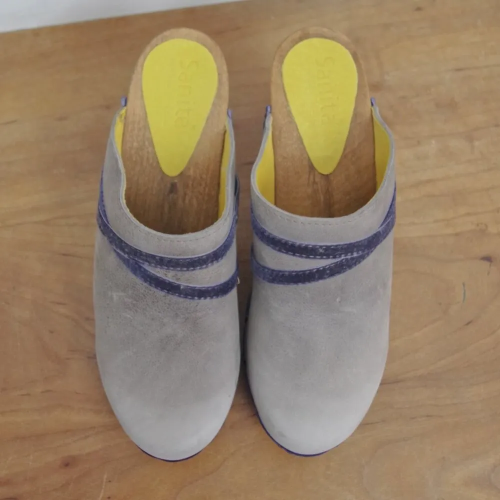 Sanita Grey Leather and wooden clog mules size 37 Gray - Image 8