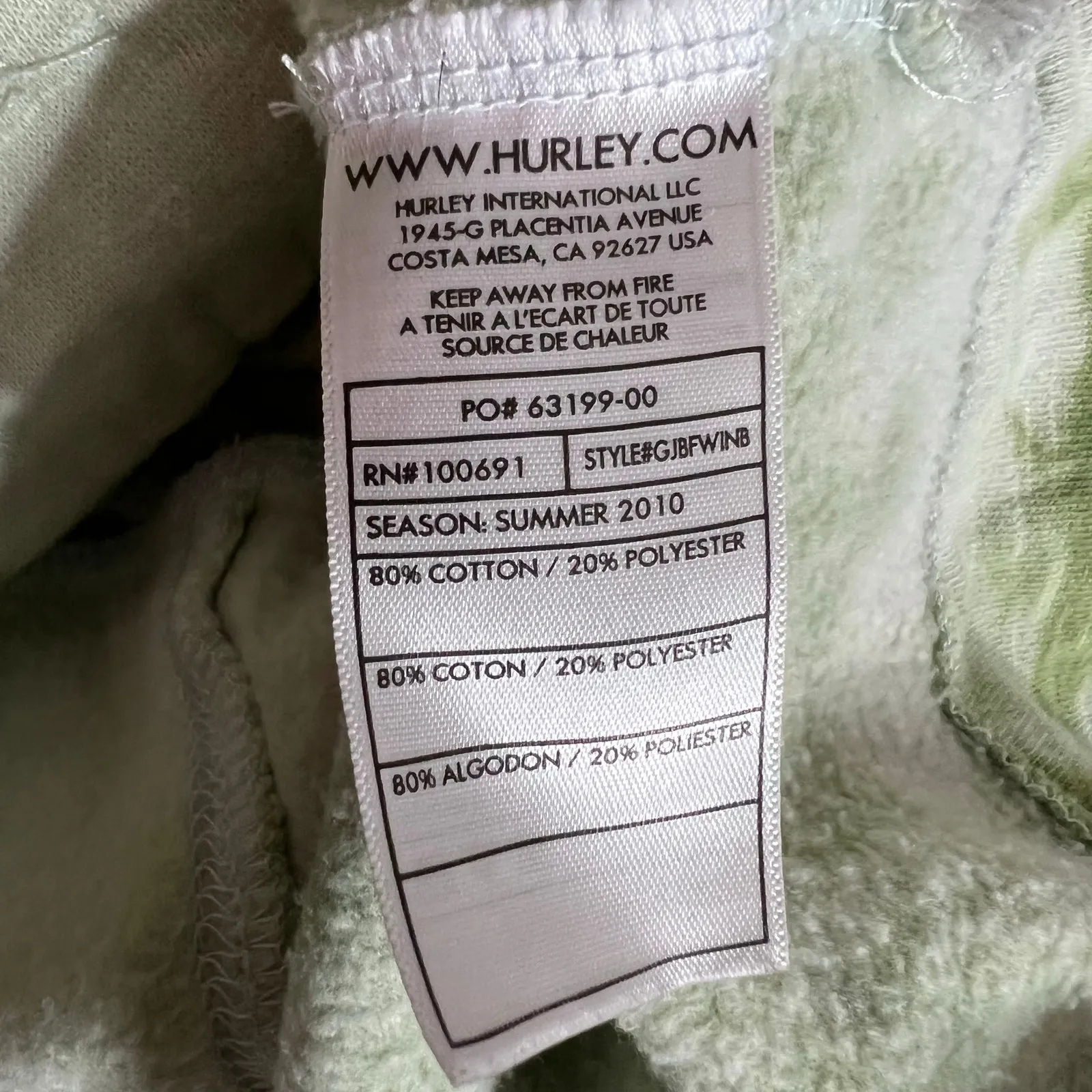 Hurley Womens Lightweight Jacket Hooded Double Breasted Tie Dye Green Gray Med - Image 10