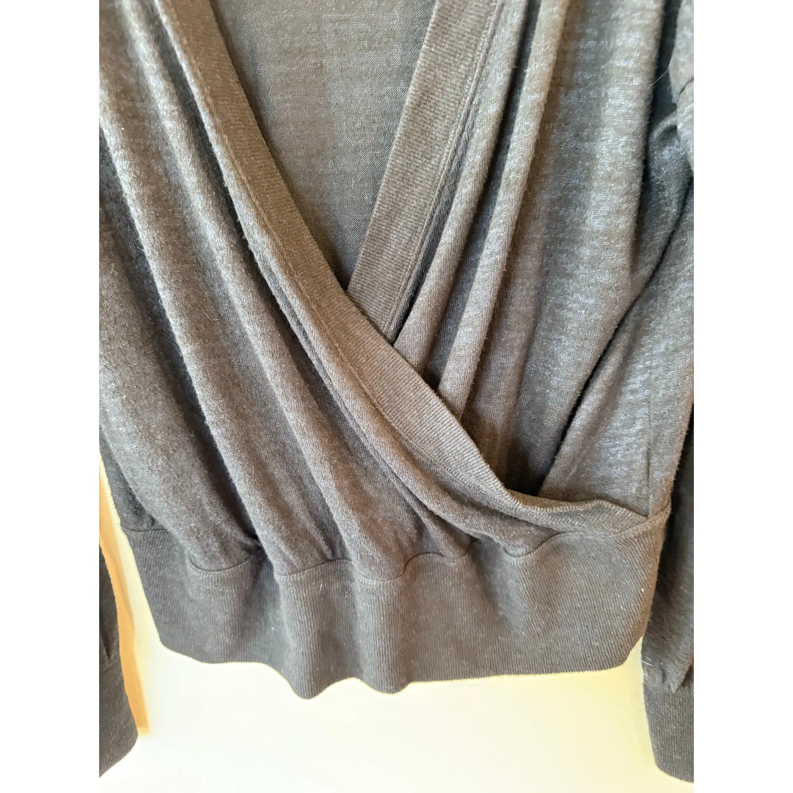 Abercrombie & Fitch Long Sleeve Plunge V-Neck Surplice Top Black Women's Medium - Image 6