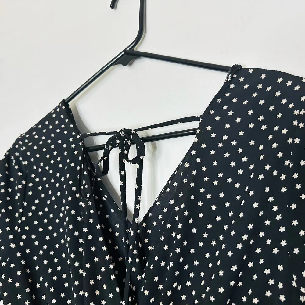 NWT GOOD LUCK GEM Black & White Floral Ruched Short Sleeves Midi Dress Size XS - Image 12