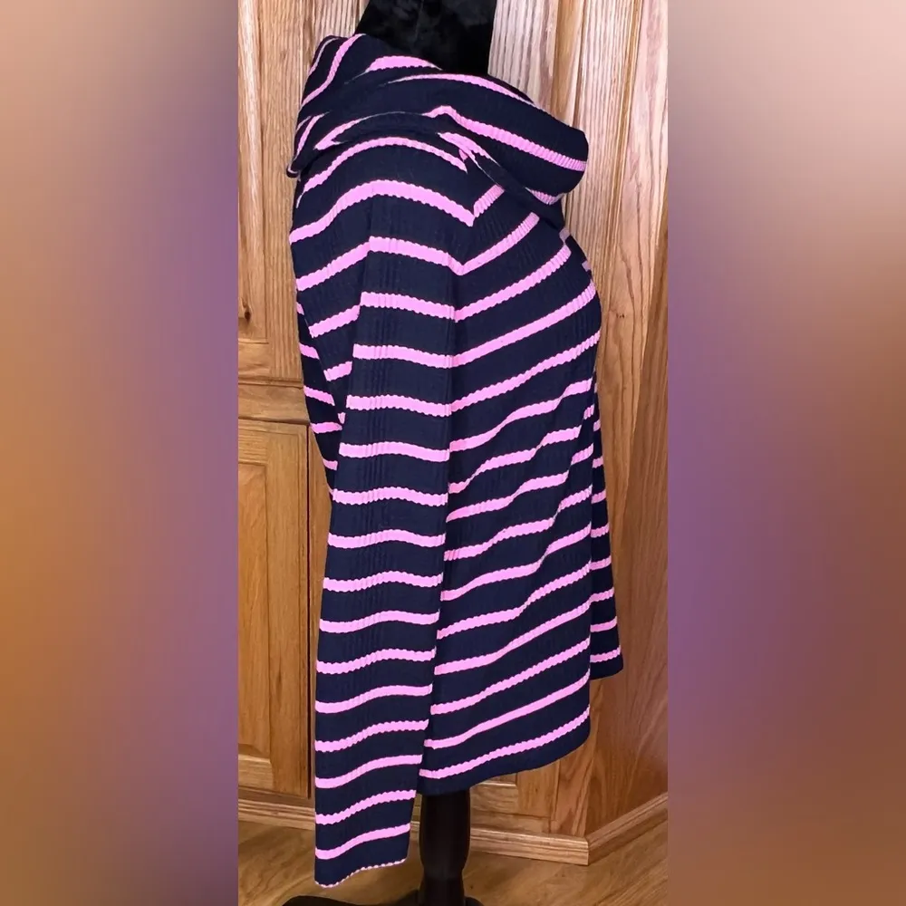 Talbots Raglan Waffle Knit Cowl Neck Long Sleeve Stripe Sweater Top Tee Sz Small - Image 6