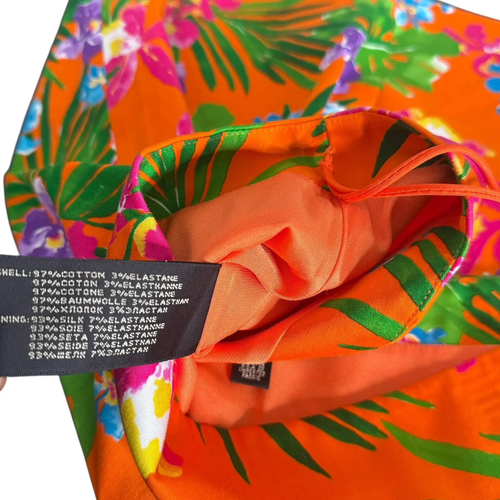 Ralph Lauren Black Label‎ Tropical Print Short Mini Skirt Size 12 Silk Cotton Orange - Image 9