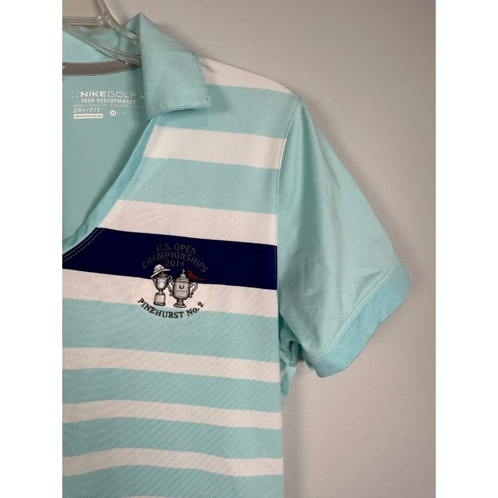 Nike Golf Womens Top Medium US Open Championship Shirt Short Sleeve Striped Blue - Image 14