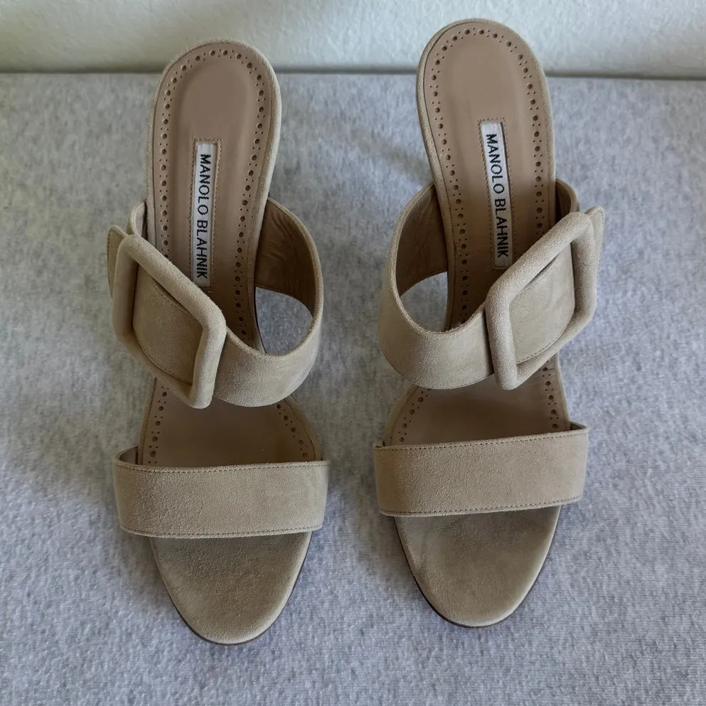 Manolo Blahnik Gable Light Beige Suede Open Toe Mules Size 39 (9 US) - Image 2