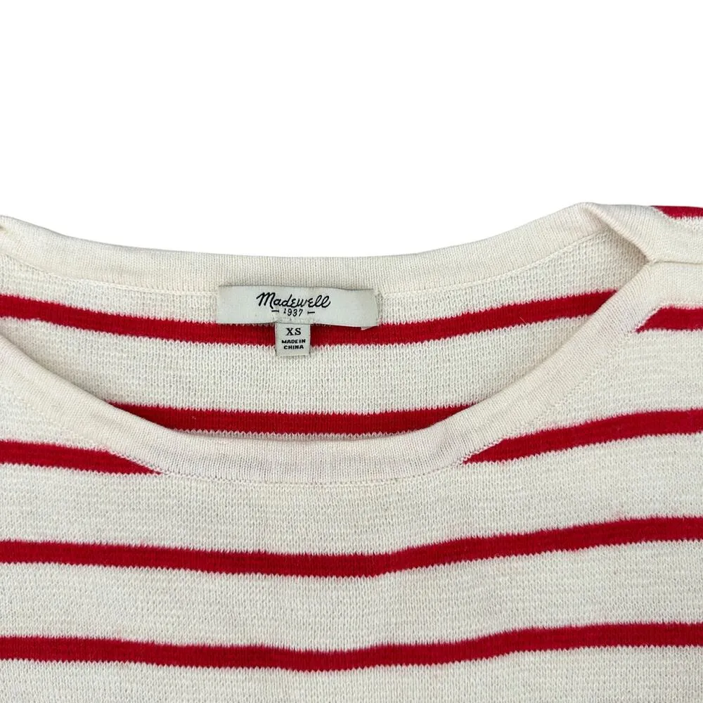 Madewell Seaside Red White Striped Sweater Side Zip Classic Preppy Wool Blend XS - Image 4