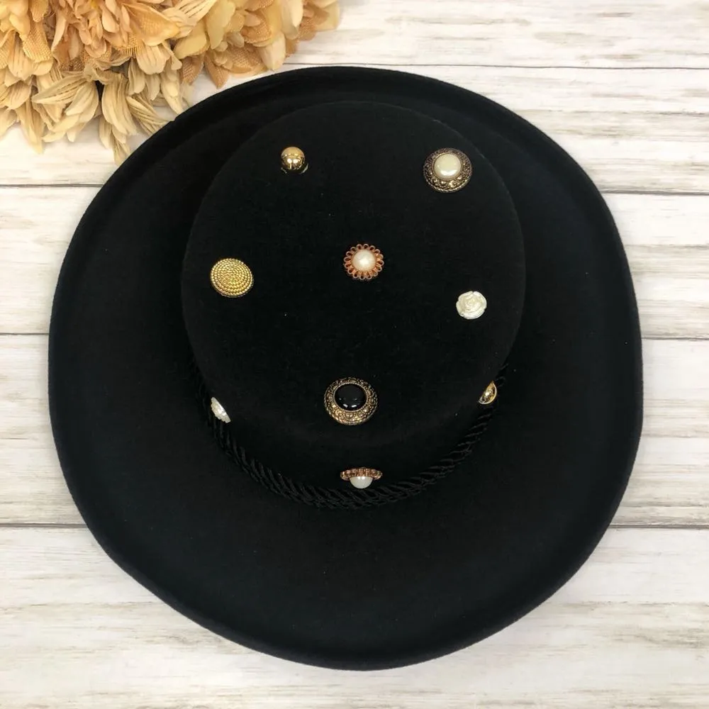 Bollman Hat Co Felt Wool Wide Brim Boater Hat Button Accents - Image 3