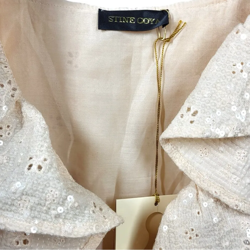 NWT Stine Goya Imperio Sequins Ruffle Neckline Mini Dress in Coconut Sparkle Pink - Image 10