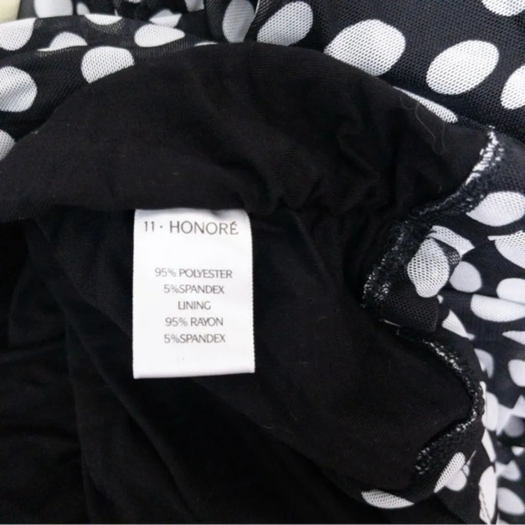 NEW 11 Honore Polka Dot Mesh Ruched Top 1 Black White 14-16 Stretch Vneck Sheer - Image 7