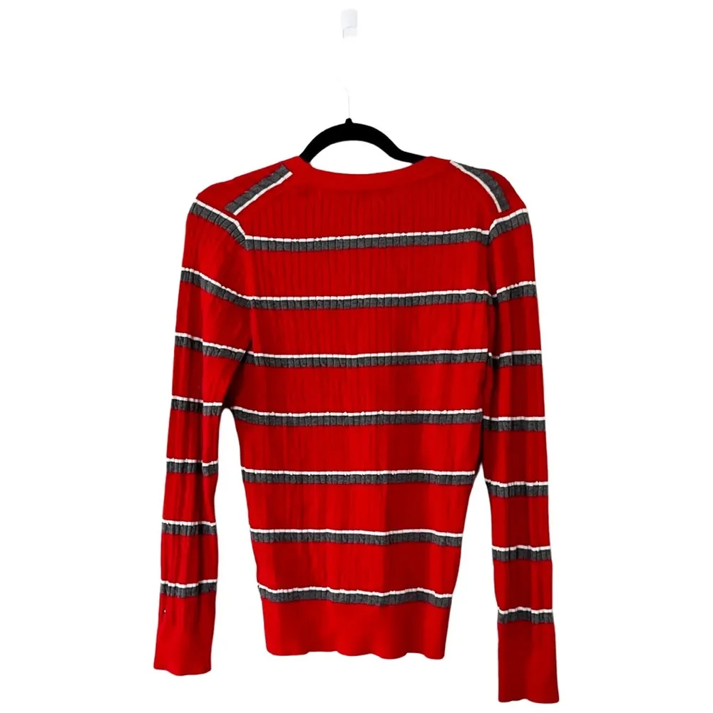 TOMMY HILFIGER Pima Cotton Striped Red Knit Cardigan Sz S - Image 2