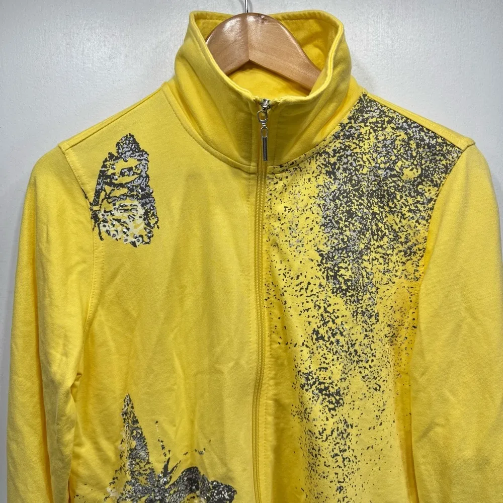Three Hearts Yellow Zip Front Jacket with Metallic Silver Studded Butterflies M - Image 4