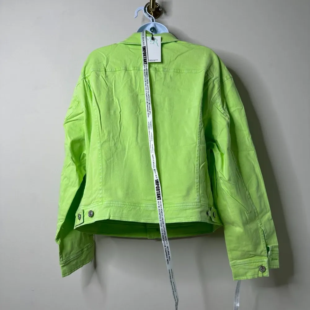 Mistress Rocks 'Fathom' Neon Green Classic Oversized Denim Jacket Size M NEW - Image 5